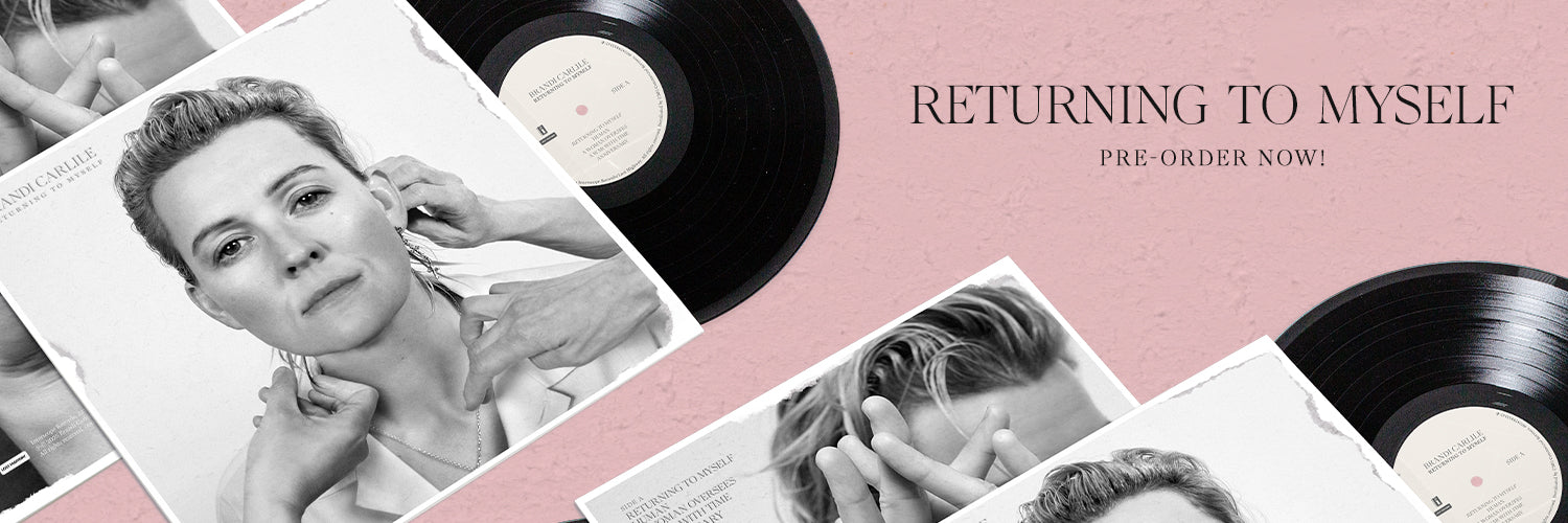 Promotional graphic with a Brandi Carlile's New Album. The banner showcases the vinyl and it's inserts.
